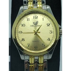 Orlando Men's dress watch, NO25. Bright gold face with two toned band